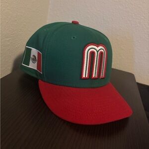 Green and Red Mexico Baseball Cap with Flag Patch